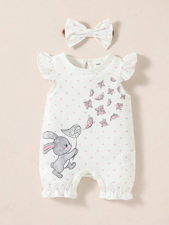 Girl Butterfly Ruffle Romper