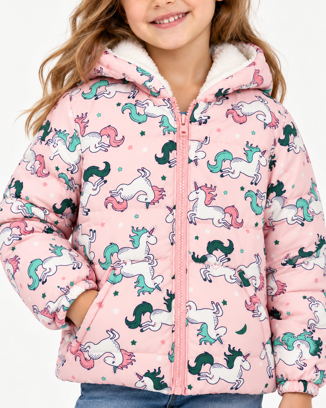 Pink Unicorn Fleece-Lined Jacket - Kids Story 8002