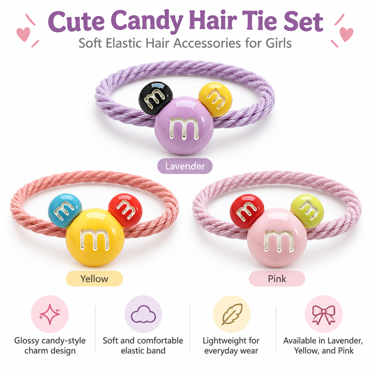 Cute Cartoon Hair Ties Set for Girls pack of 3