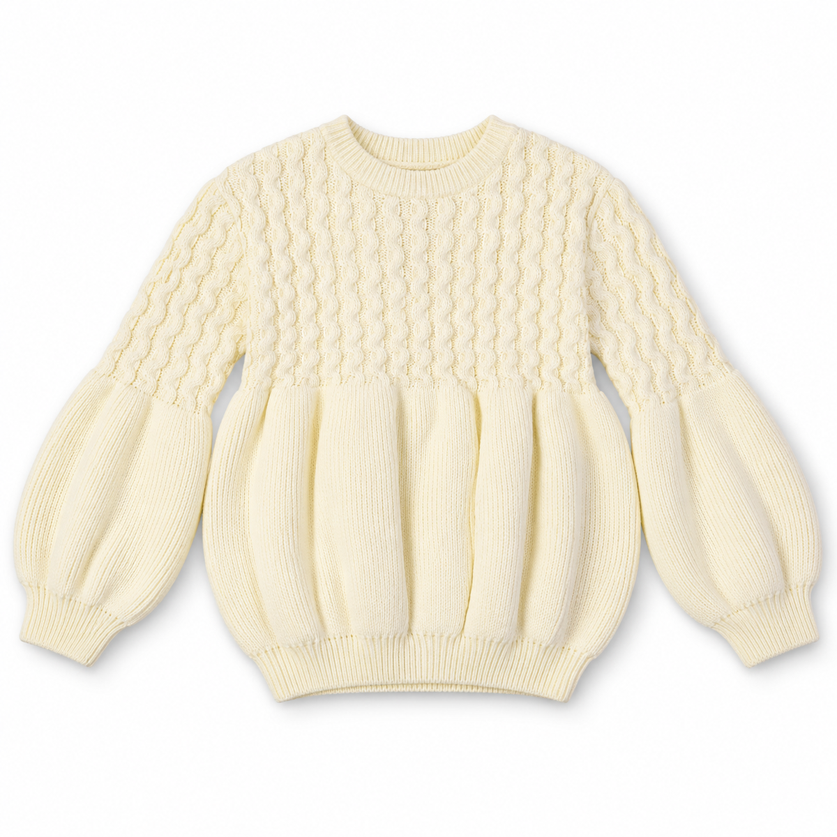 Girls Knitted Sweatshirt - Cable Knit Puff Sleeve