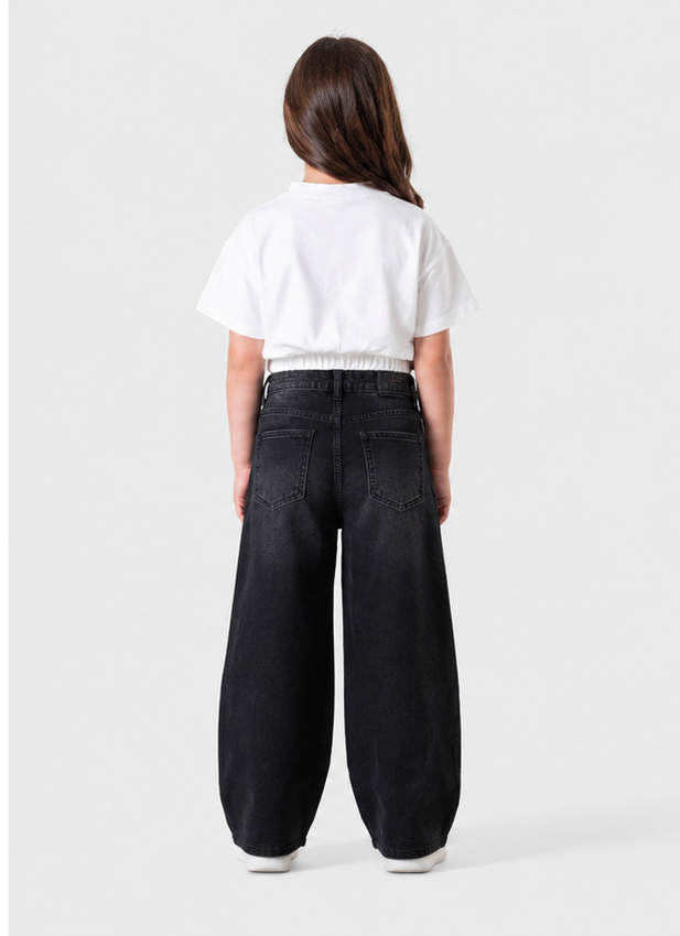Girls Black Wide-Leg Fashion Denim Jeans