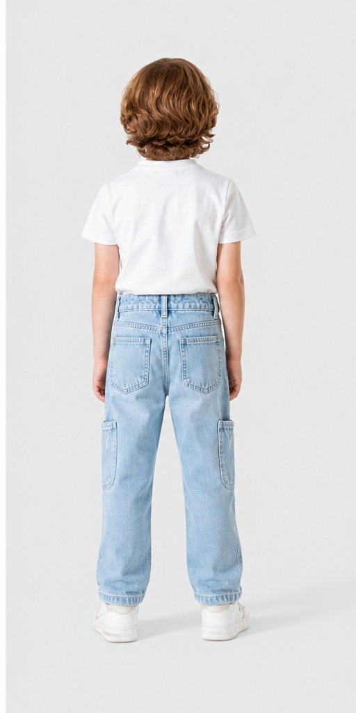 Boys Light Wash Cargo Pocket Denim Jeans