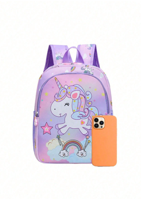 Cartoon Unicorn Nylon Zipper Closure Cute Backpack