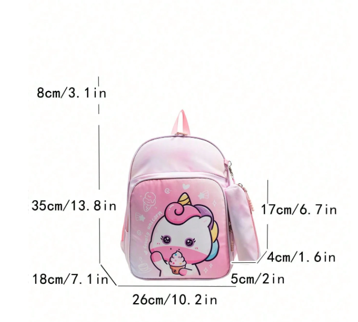 Cartoon Mermaid & Unicorn Print Backpack For Kids And Teens, School Bag With Pencil Case
