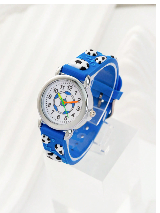 2pcs Sports Football Pattern Quartz Watches - Black & Blue, Suitable For School, Outdoor, Casual