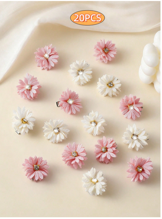 20pcs 3D Daisy Rhinestone Hair Clips, Cute Hair Accessories Suitable For Daily Wear By Girls