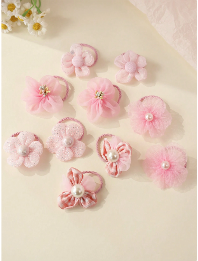 10pcs Random Color Cute & Sweet Floral Hair Scrunchies