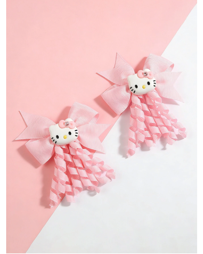 SANRIO 2pcs Bowknot Hair Clips, Cartoon Hair Accessories For Girls, Fashionable Daily Wear Hairpins, Birthday Party Hair Decorations