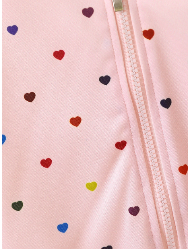 Young Girl Heart Print Bomber Jacket