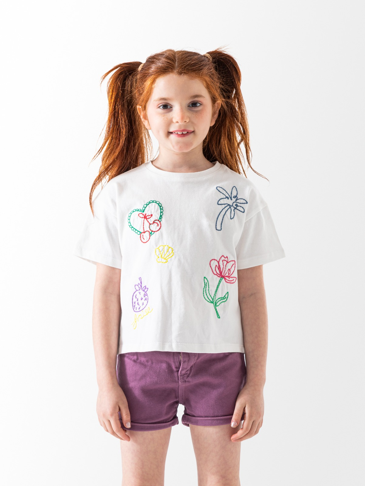 Girls' white cotton T-shirt
