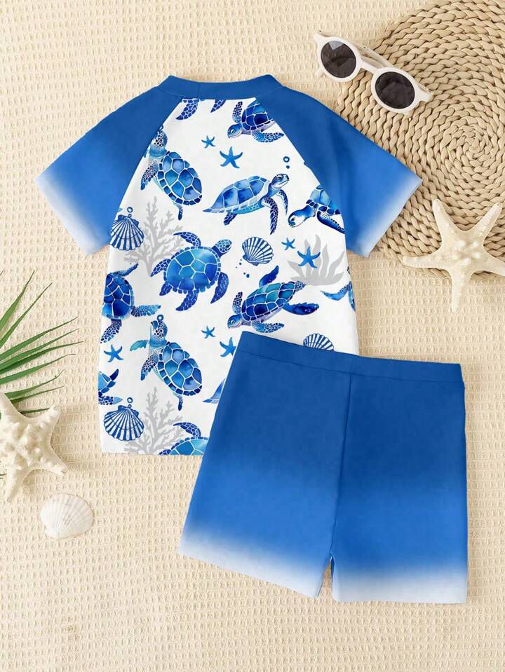 Boy Neck Short Sleeve T-Shirt And Shorts Swimsuit