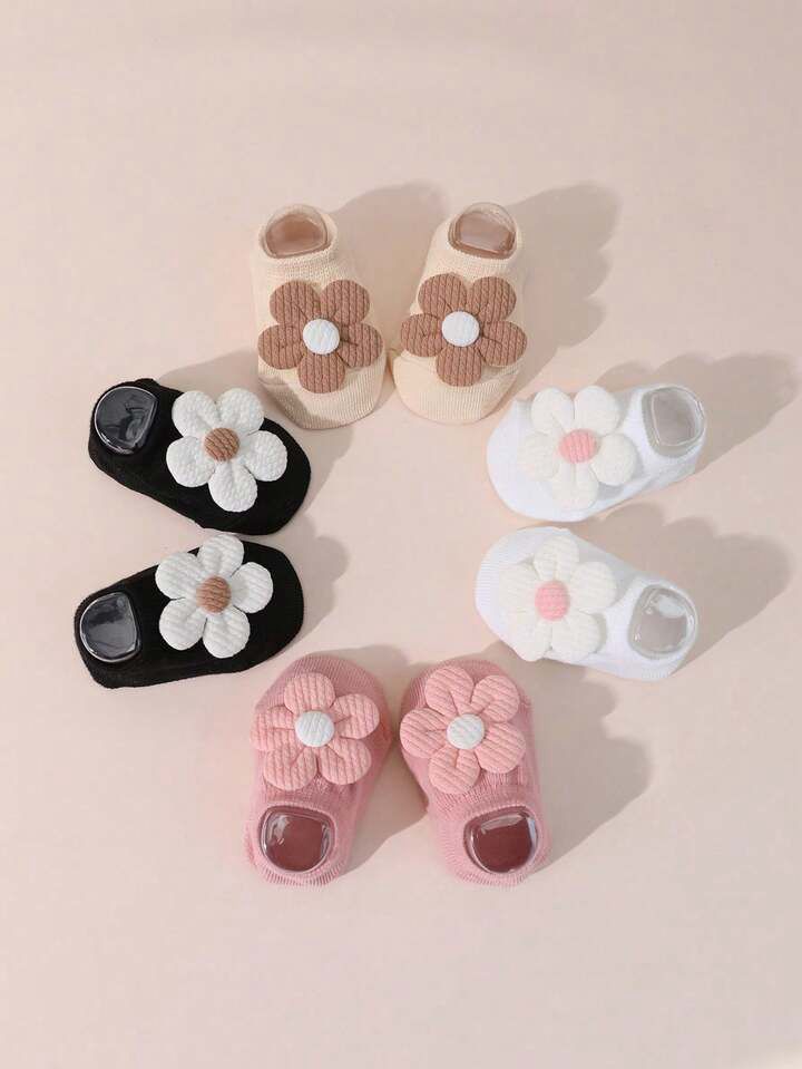 Girl 4 Pairs Floral Anti-Slip Floor Socks