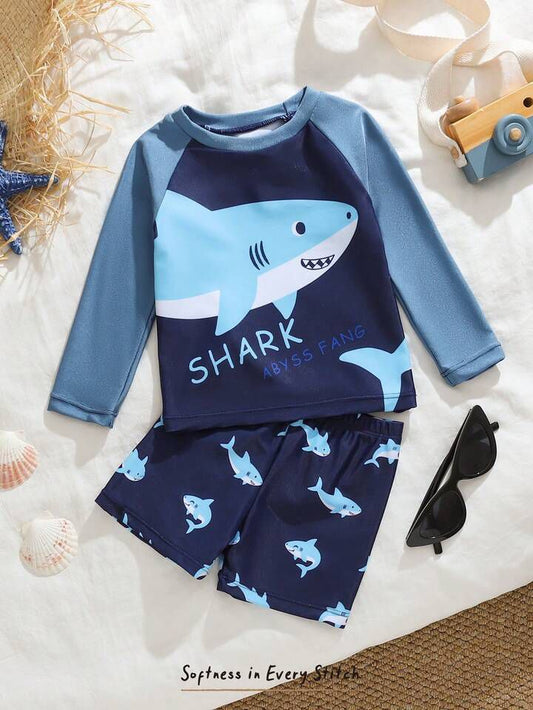 2pcs Cartoon Shark Cartoon Swimwear