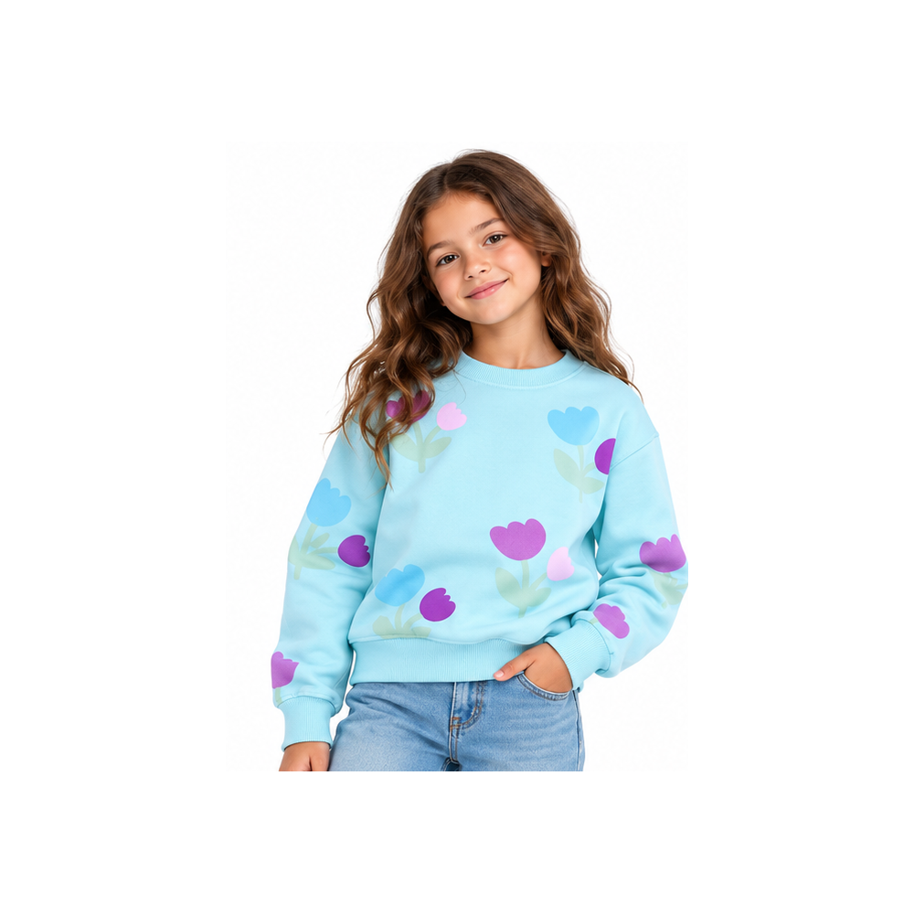 Girls Oversized Tulip Print Sweatshirt WM0130