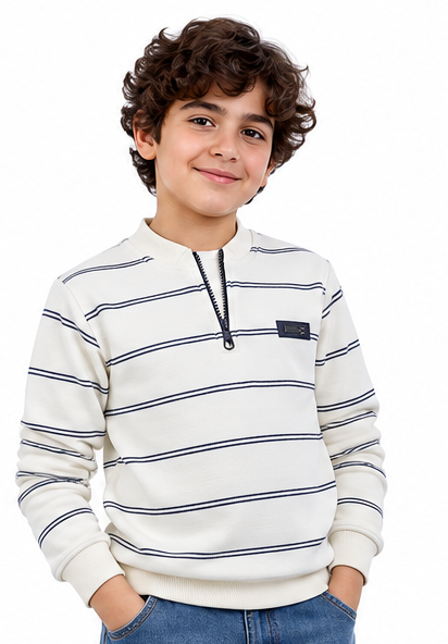 Kids Striped Half-Zip Sweatshirt - Kidzo Z1185C