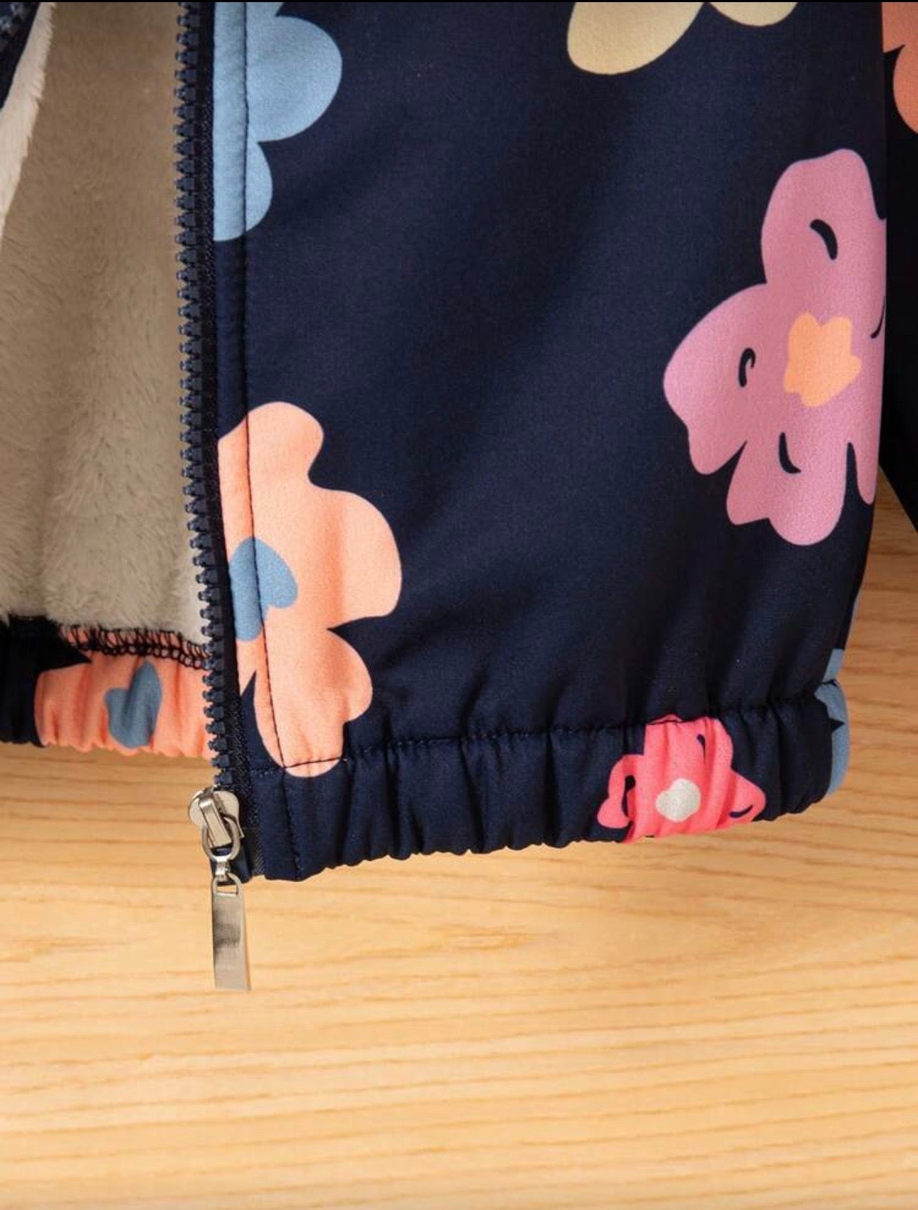 Young Girl Casual Floral Print Zip-Up Hooded Fleece Jacket, Outdoor Fashion, Autumn/Winter