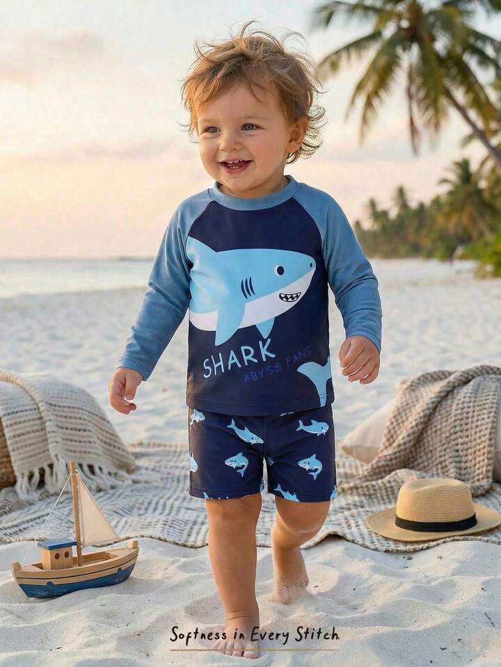 2pcs Cartoon Shark  Cartoon Swimwear