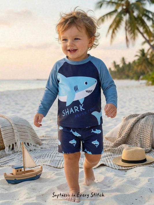 2pcs Cartoon Shark  Cartoon Swimwear