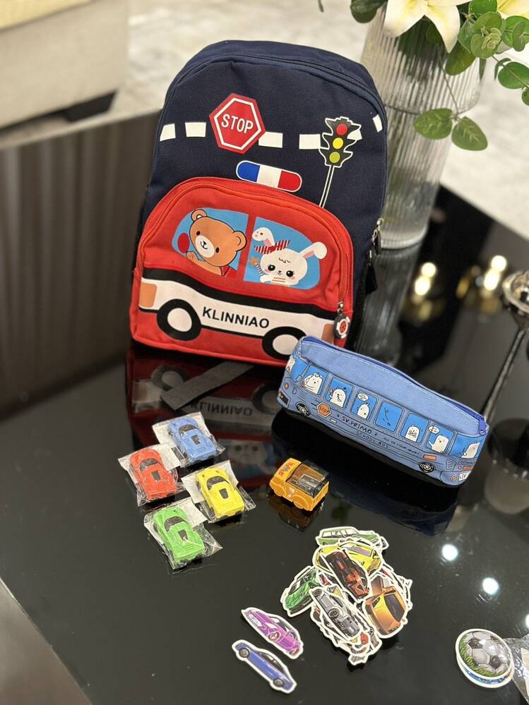 Cartoon Car & Animal Pattern Backpack