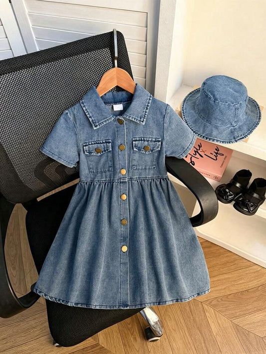 Short Sleeve Single-Breasted Dress