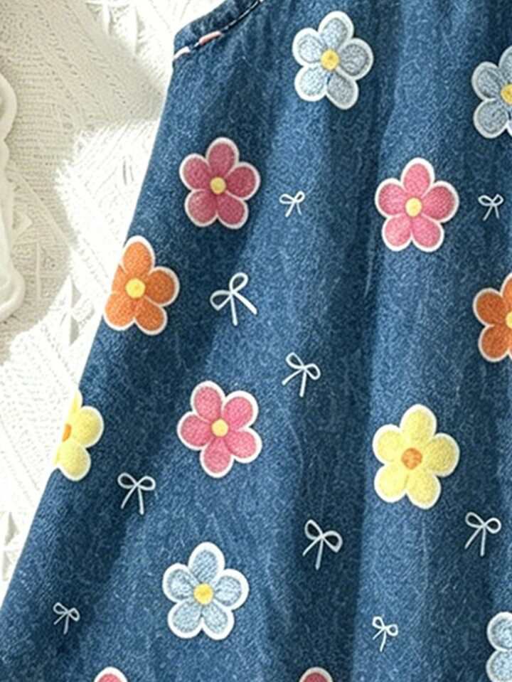 Girl Floral Denim Dress