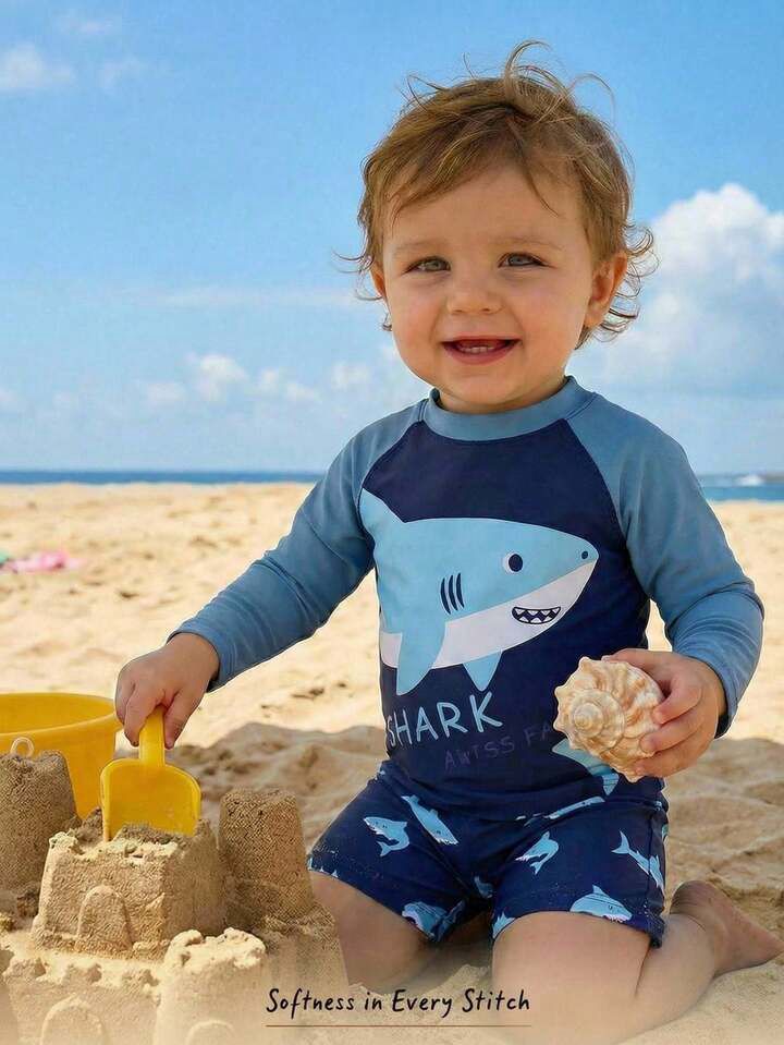 2pcs Cartoon Shark  Cartoon Swimwear
