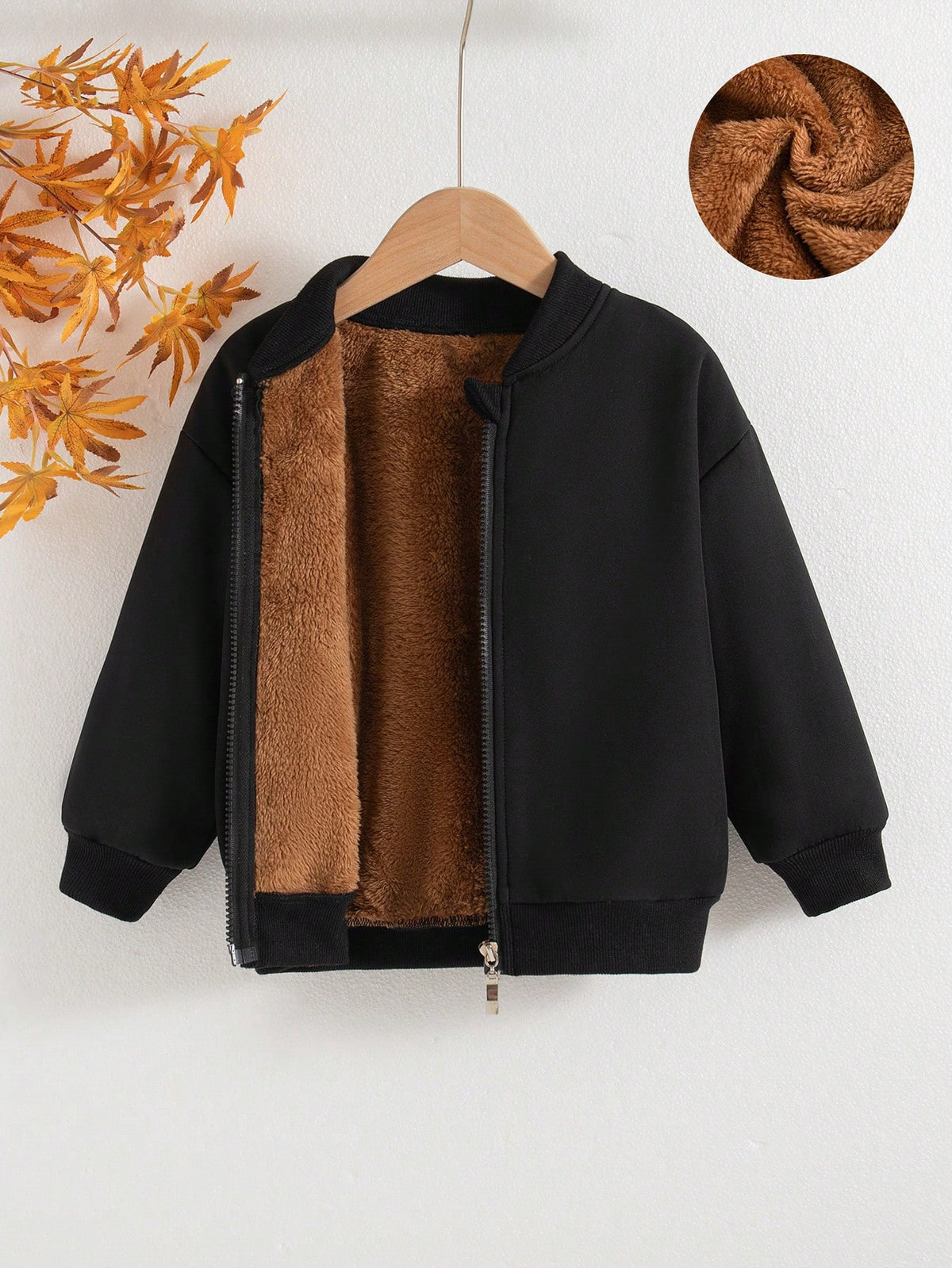 Boys' Casual Solid Color Zip-Up Raglan Long Sleeve Fleece Jacket Outerwear, Autumn/Winter