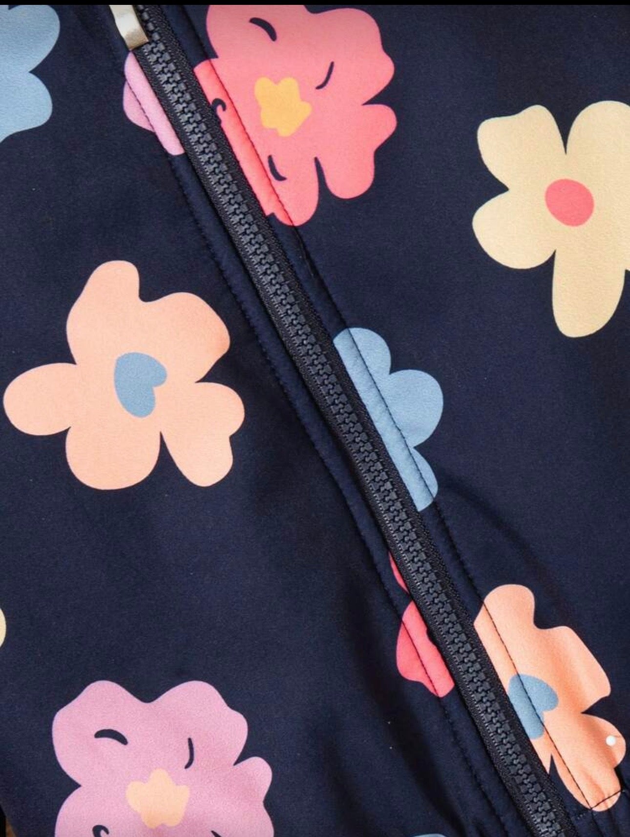 Young Girl Casual Floral Print Zip-Up Hooded Fleece Jacket, Outdoor Fashion, Autumn/Winter