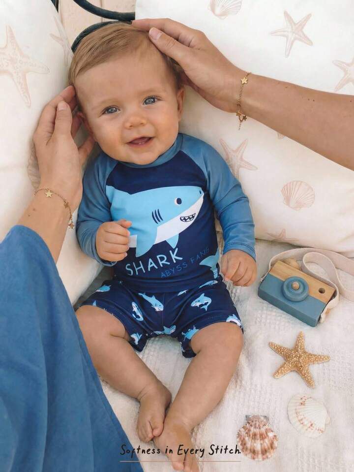 2pcs Cartoon Shark  Cartoon Swimwear