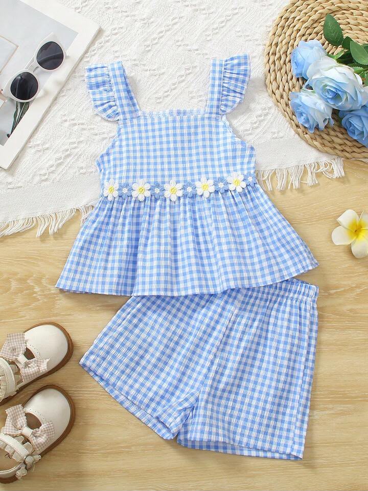 Girl Floral Plaid Set