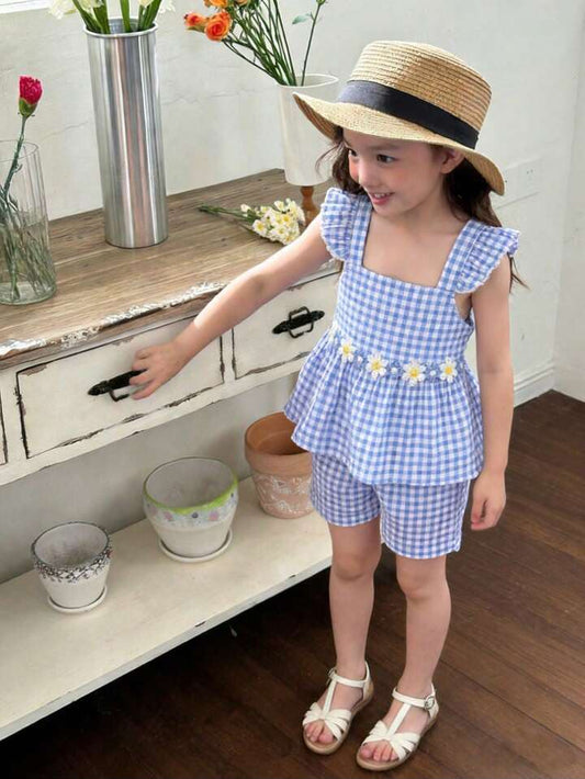 Girl Floral Plaid Set