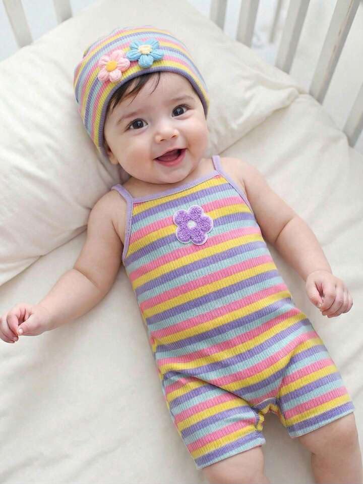 Girl Floral Camisole Romper Cute Flower Pattern Set