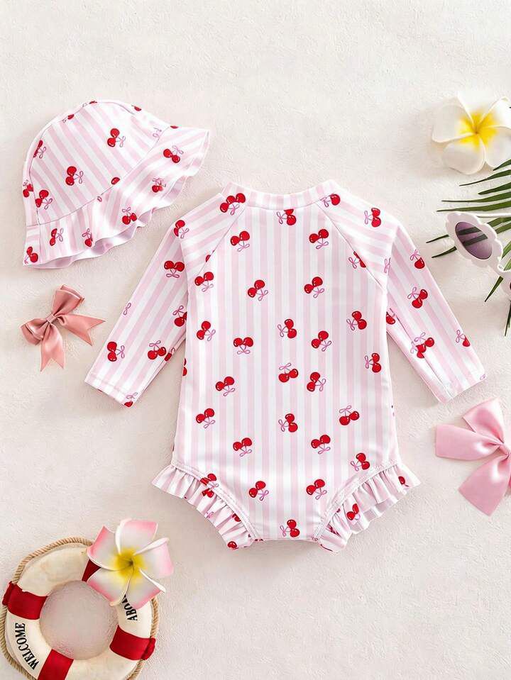 Girl Cherry Ruffle Swimwear