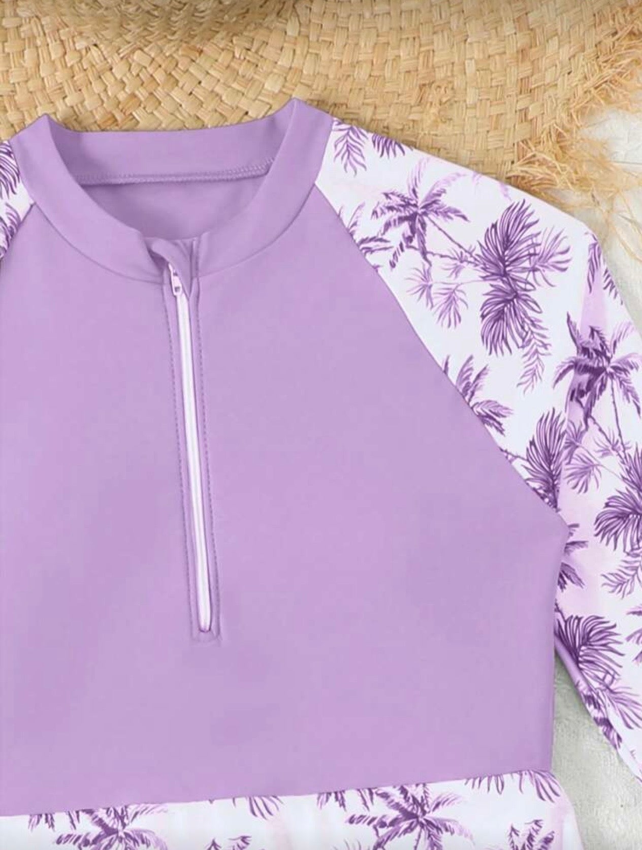 Tween Girls Purple Modest Swimwear, Long-Sleeved Top & Pants 2pcs