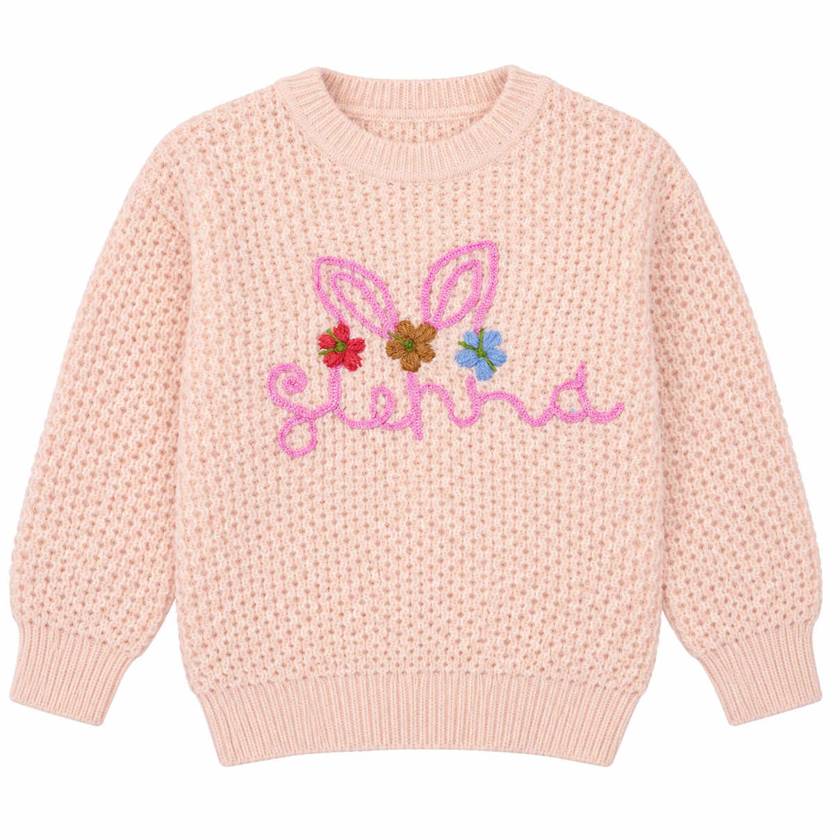 Girls Knitted Sweatshirt - Bunny Ears Embroidery