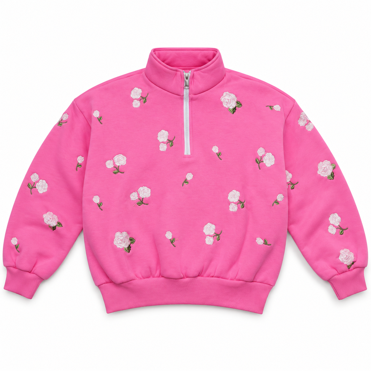 Girls Rose Embroidered Half-Zip Sweatshirt