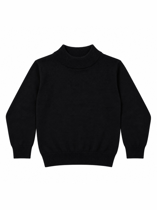 Kids Basic Fine-Knit Long Sleeve Pullover – Mock Ne