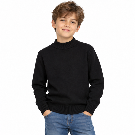 Kids Basic Fine-Knit Long Sleeve Pullover – Mock Ne