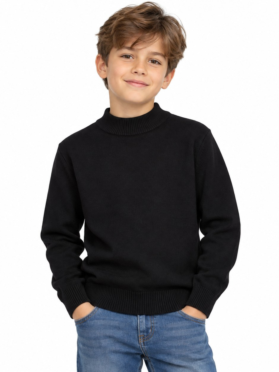Kids Basic Fine-Knit Long Sleeve Pullover – Mock Ne