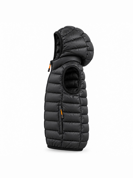 Boys Hooded Puffer Vest - Black Quilted Sleeveless Winter Jacket