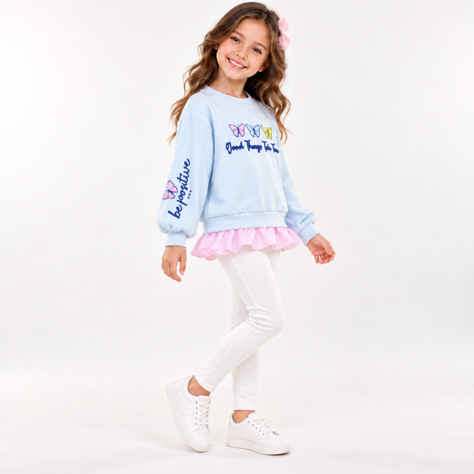 Girls Butterfly Ribbed Sweatshirt