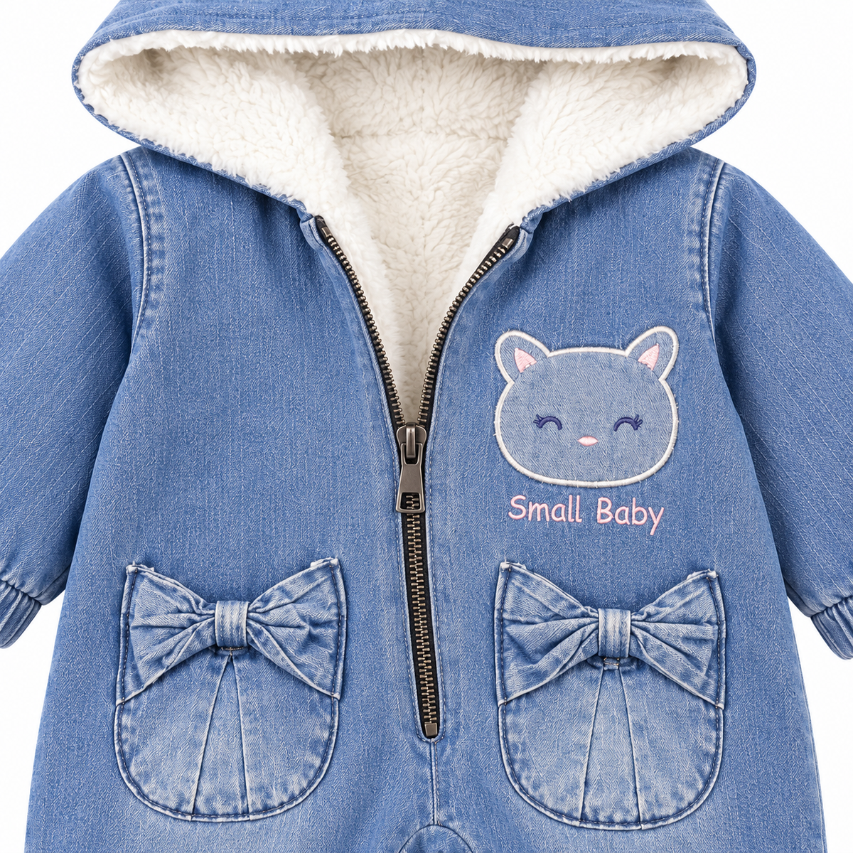 Small Baby Lined Denim Slopet with Kitty & Bow Pockets