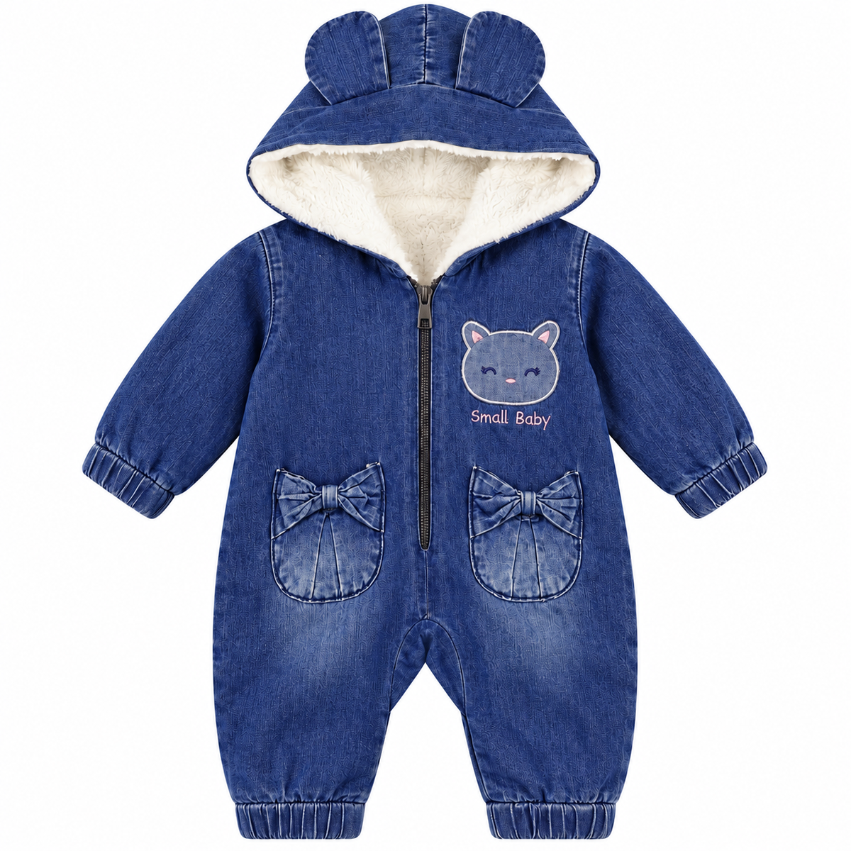 Small Baby Lined Denim Slopet with Kitty & Bow Pockets