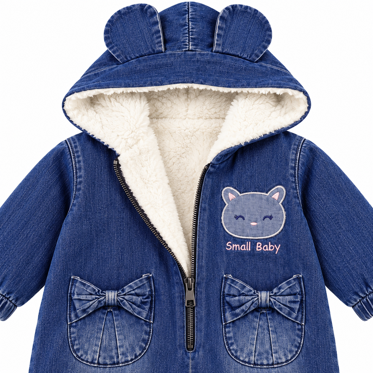 Small Baby Lined Denim Slopet with Kitty & Bow Pockets