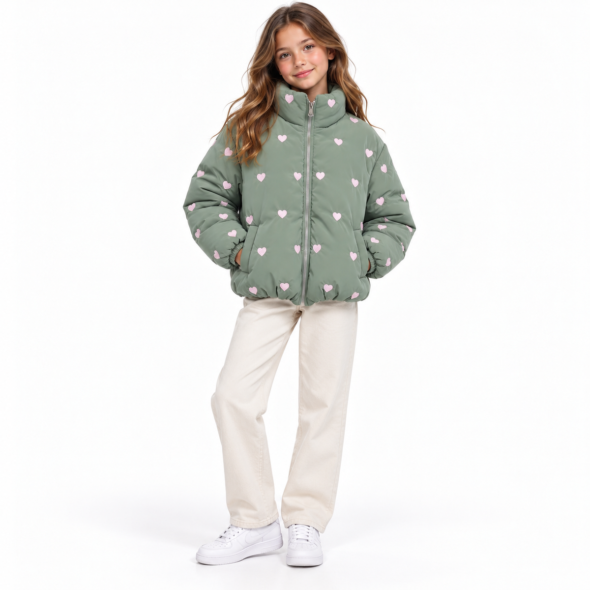 Girls Heart Puffer Jacket