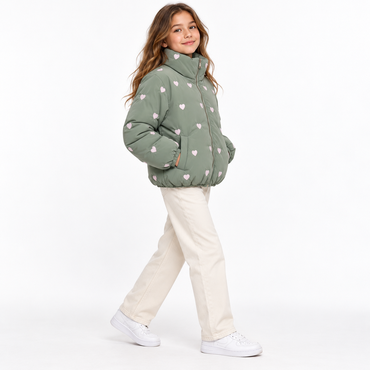 Girls Heart Puffer Jacket