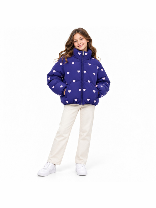 Girls Heart Puffer Jacket