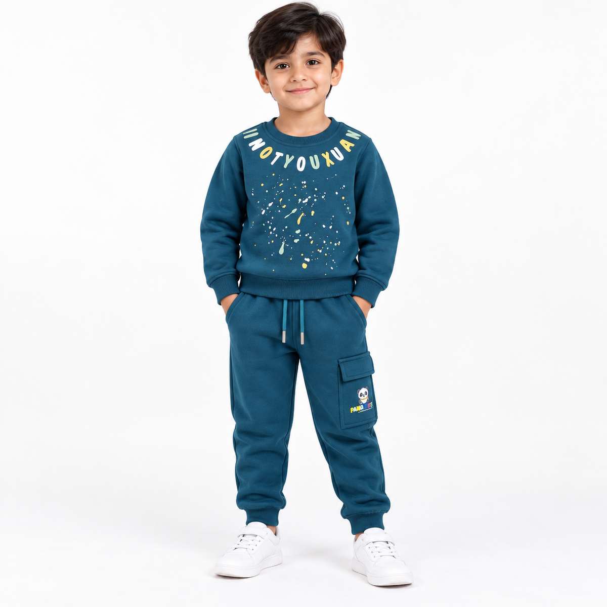 Boys Winter Fleece Set  Splatter Print Sweatshirt & Cargo Joggers