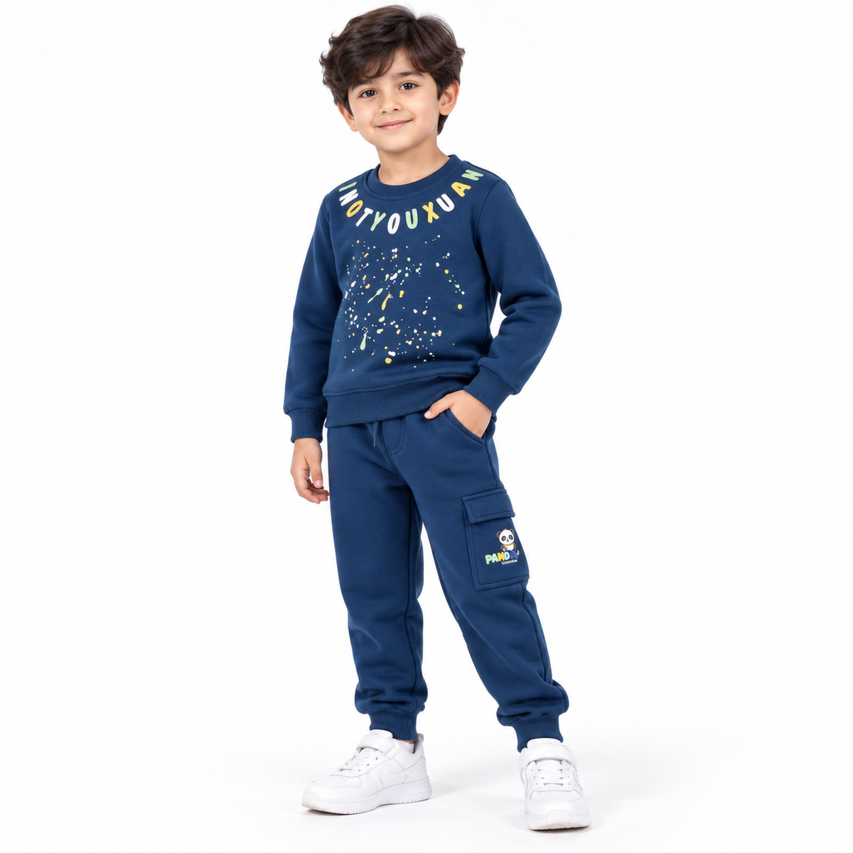 Boys Winter Fleece Set  Splatter Print Sweatshirt & Cargo Joggers