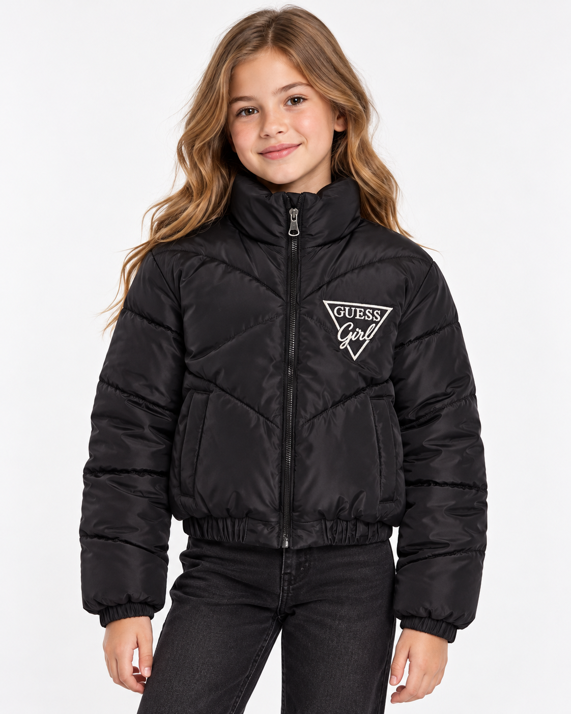 High-Neck Cropped Puffer Jacket - Kids Story 8828